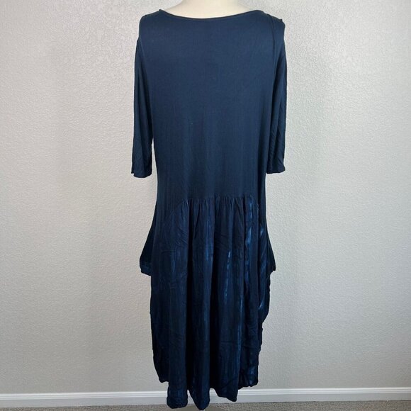 Kaliyana Size 1 / M Gerona Dress Ink Boston Blue Long Pockets Lagenlook Artwear - Picture 7 of 10